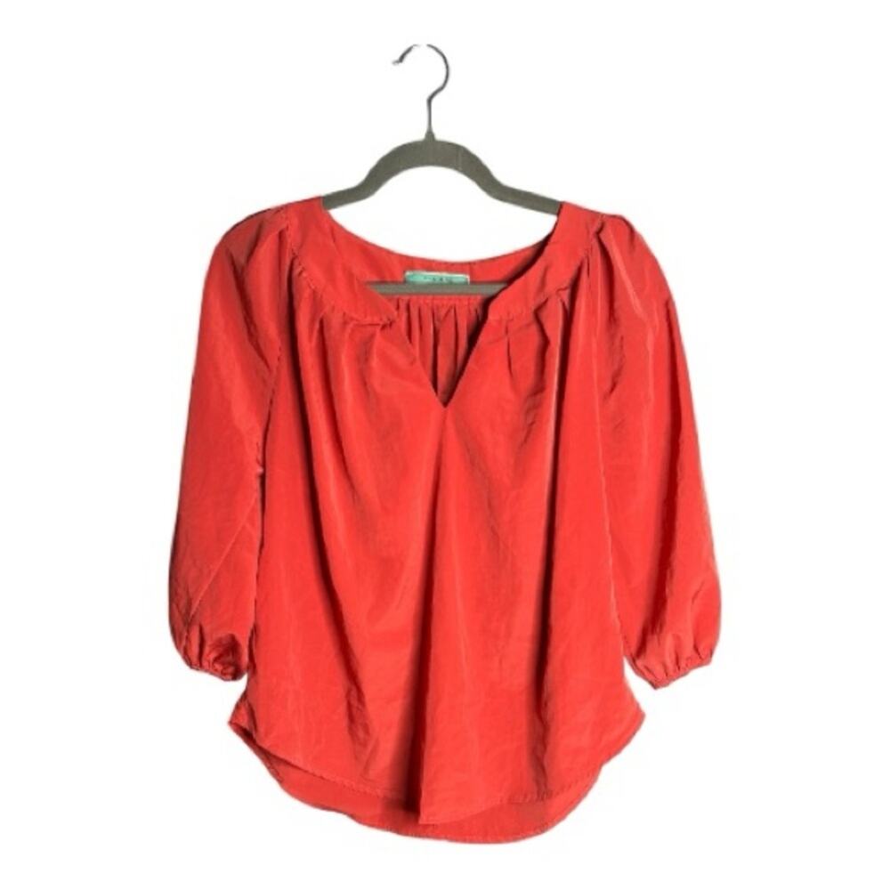 Pleione Coral Balloon Sleeve V Neck Blouse Small